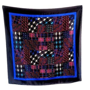Vintage Christian Dior Black Multicolor Geometric Print Silk Square Scarf